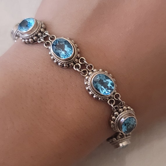 Sterling Silver Mosaic Blue Topaz Color Stone Lin… - image 9