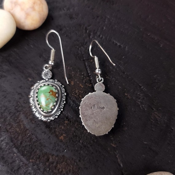 Silver Turtle Shell Stone Dangle Earrings, Forres… - image 4