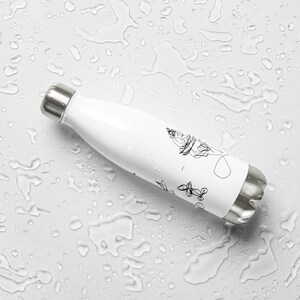Water Bottle Stainless Steel with Black & White Drawing Print
