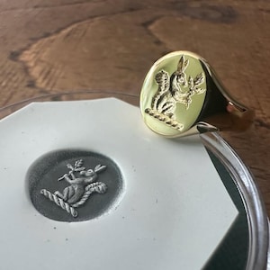 Traditional Ladies Solid Gold Signet Ring With Your Family Crest Deep Seal Engraved