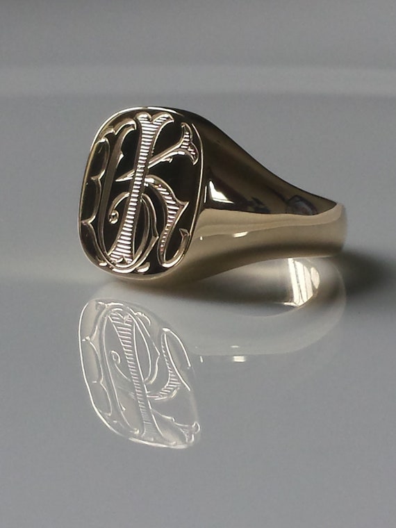 Silver Gold or Platinum Hand Engraved Signet Ring With Your