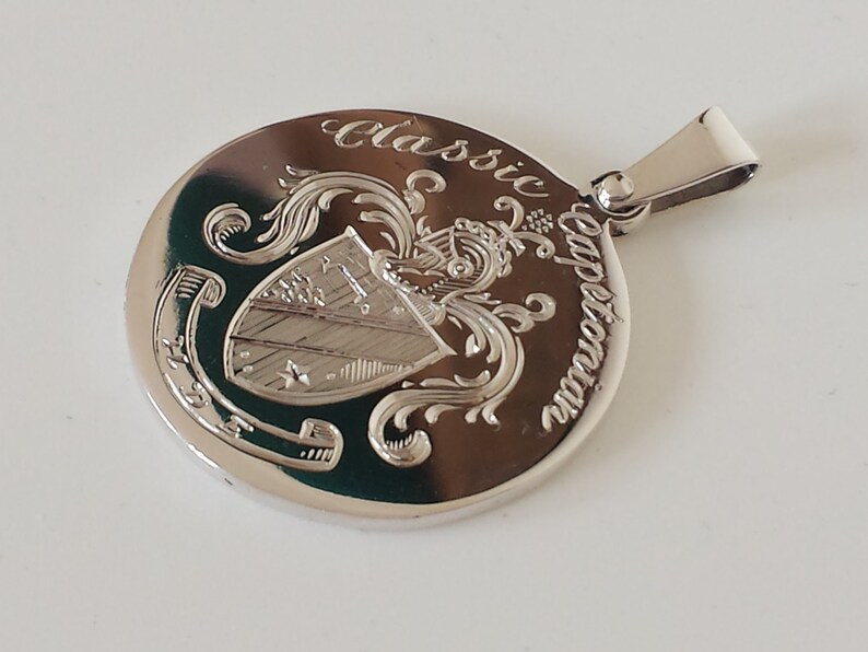 The Traditional Hand Made Family Crest Pendant Available In Platinum Gold Or Hallmarked Sterling Silver