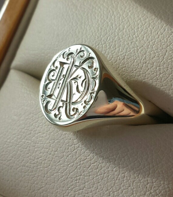 Statement Signet Ring with a F.U. Diamond and Hand Engraving – ARTEMER