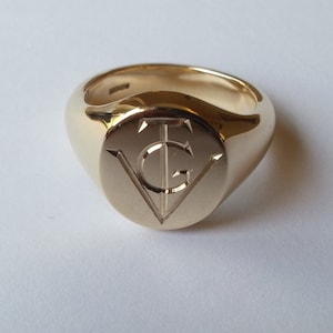 Silver, Gold or Platinum Hand Engraved Signet Ring With Your Initials (Monogram) Ladies & Mens Size Available