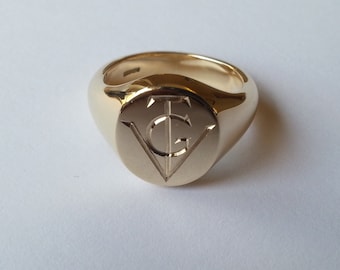 Silver, Gold or Platinum Hand Engraved Signet Ring With Your Initials (Monogram) Ladies & Mens Size Available