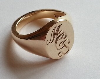 Silver, Gold or Platinum Hand Engraved Signet Ring With Your Initials (Monogram) Ladies & Mens Size Available