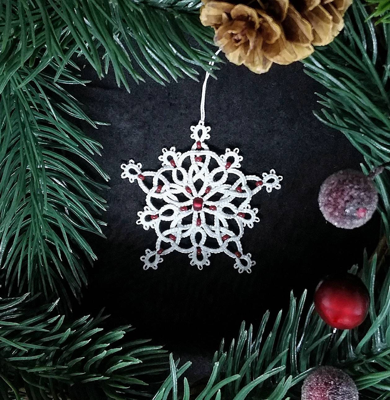 celtic christmas tree decoration christmas ornament snowflake star white cotton red glass beads handmade tatting lace christmas gift - Celtic Christmas celtic christmas tree decoration christmas ornament snowflake star white cotton red glass beads handmade tatting lace christmas gift - Celtic Christmas