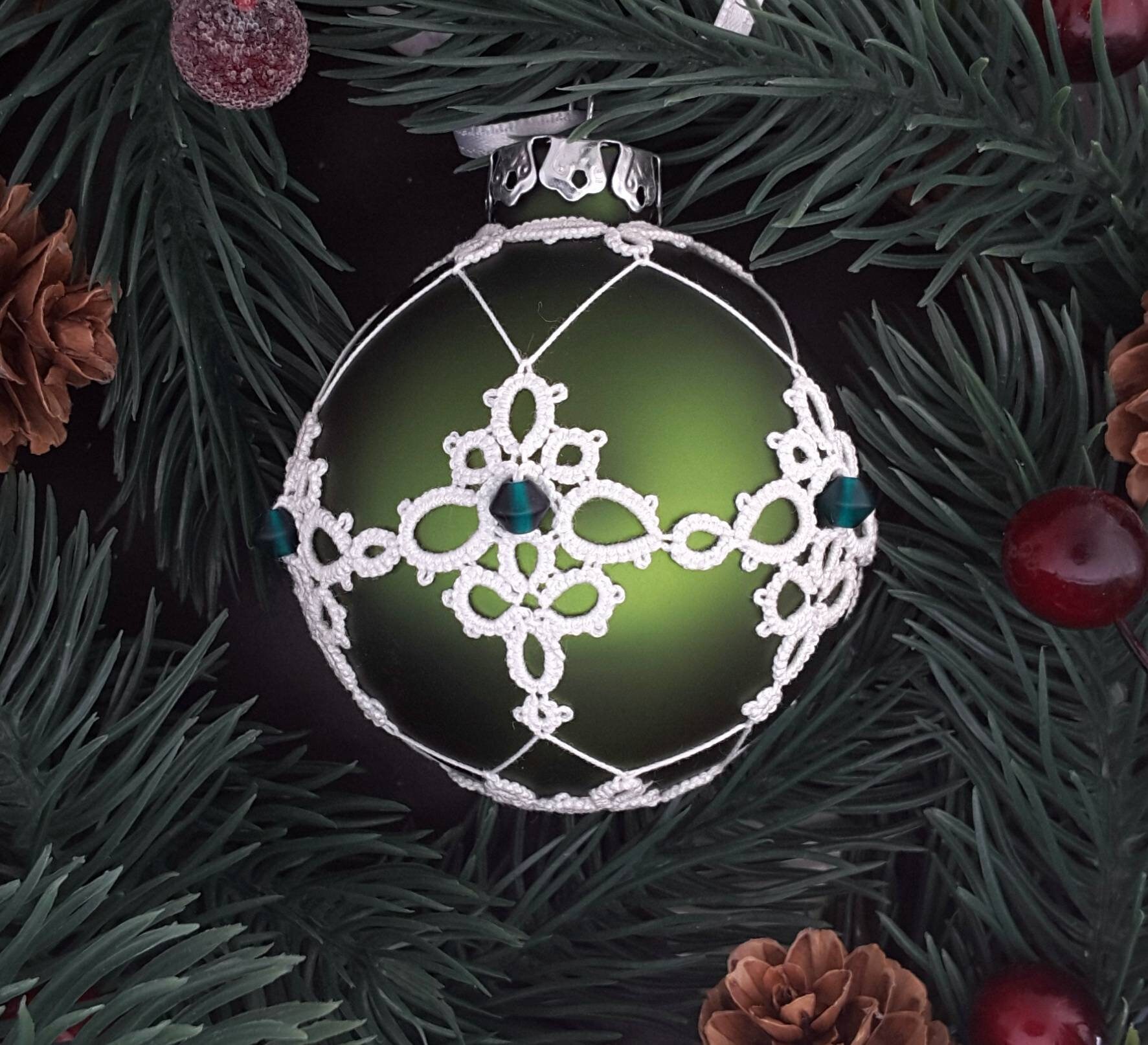 Lace Decorated Christmas Tree Bauble Green Christmas Tre