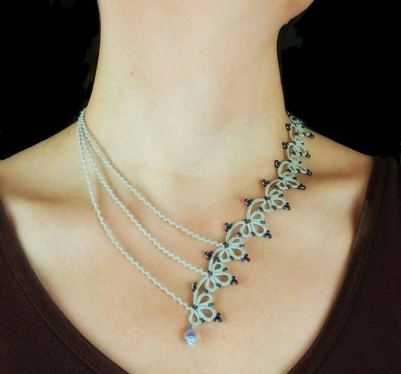 Shuttle tatting lace necklace pattern. Intermediate tutorial Etsy