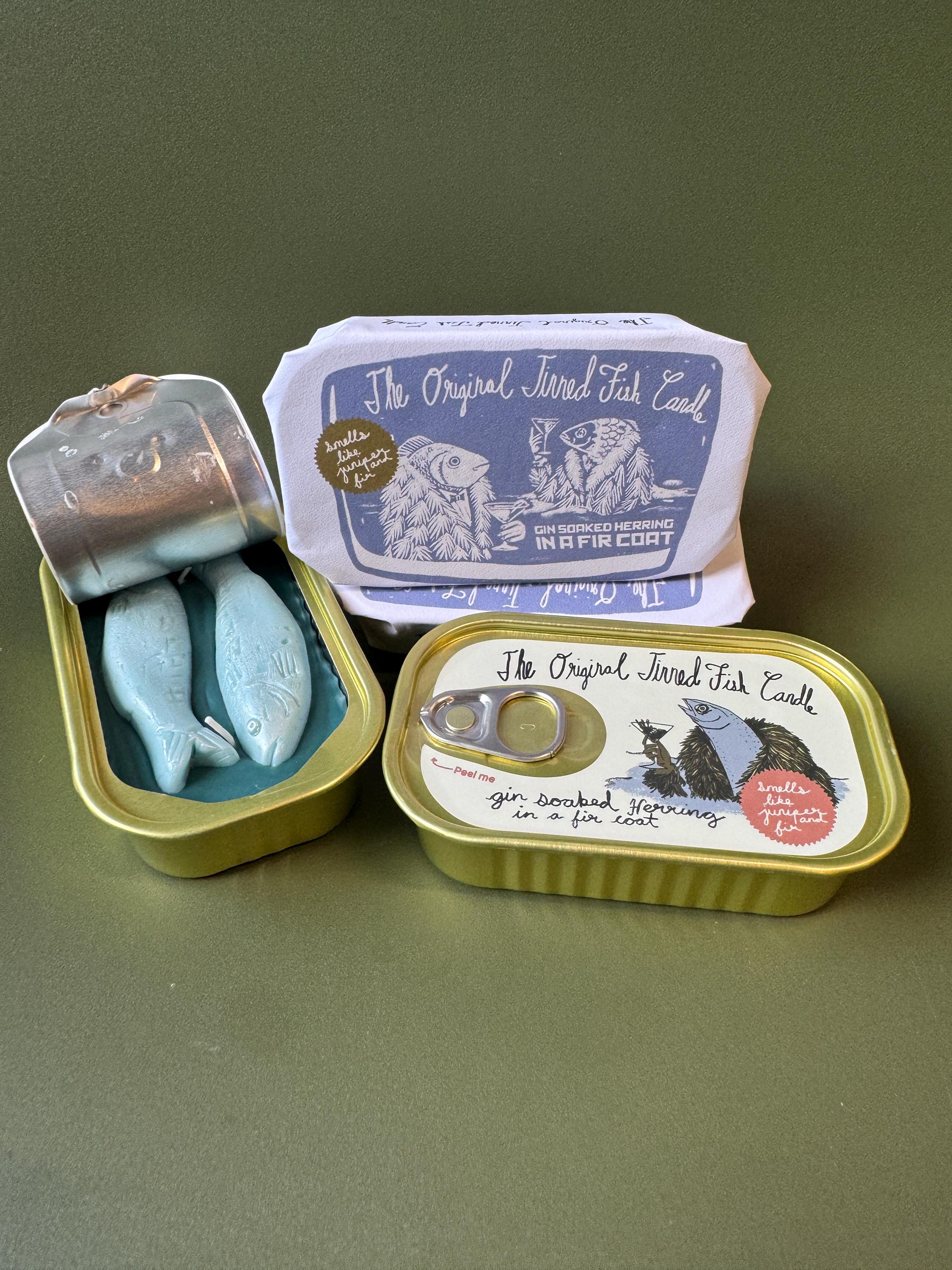 Juniper & Fir Tinned Fish Candle: Unique Seafood Candle Gift
