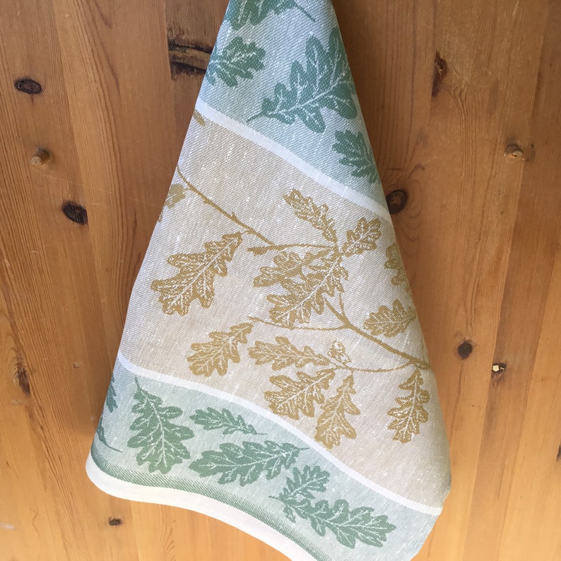 Green Jacquard Linen towel Dish Cloth Oak leaf Ecochic Etsy