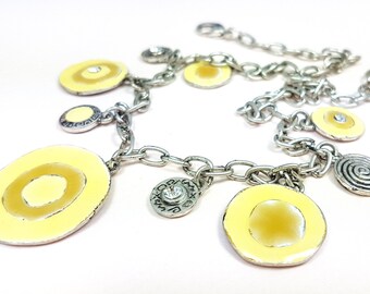 Vintage pale yellow enamel effect charm chain necklace