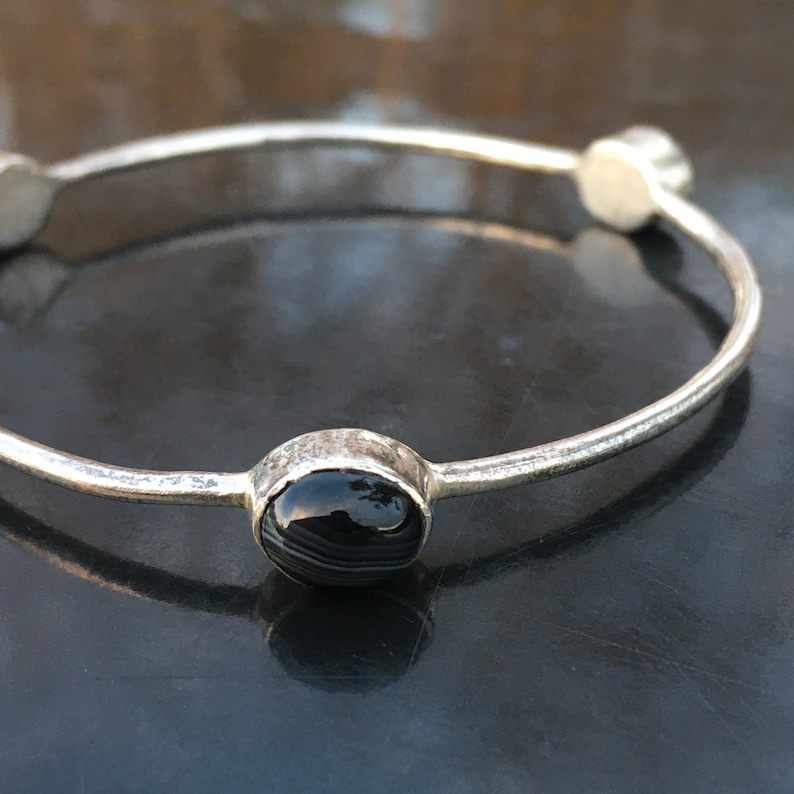 Vintage banded agate silver bangle bracelet