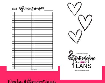 Daily Affirmations- TRACKER- Printable planner insert- digital download
