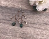 925 Sterling Silver Branch Earrings, Green Emerald Nugget Anniversary Gift, White Pearl June Birthstone, Christmas Gift for Her, Unique Gift
