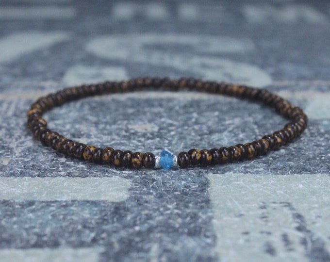 Gift for Men, Swiss Blue Topaz Mens Bracelet, Birthday Gift, Mens Birthstone, Gemstone bracelet, Minimalist Bracelet, Beaded Bracelet