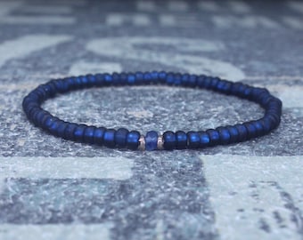 Blue Sapphire Bracelet, 24k Rose Gold vermeil, Mens Bracelet, Mens Jewelry, Mens Gift, Boyfriend gift, Husband Gift, Mens Beaded Bracelet