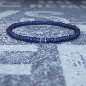 Blue Sapphire Bracelet, 24k Rose Gold vermeil, Mens Bracelet, Mens Jewelry, Mens Gift, Boyfriend gift, Husband Gift, Mens Beaded Bracelet