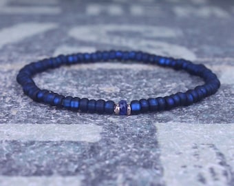 Pulsera de zafiro azul con cuentas y separadores de oro rosa vermeil de 24 quilates.