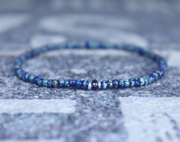 Blue Sapphire Bracelet, Mens Bracelet, Mens Jewelry, Mens Gift, September birthstone, Boyfriend gift, Husband Gift, Mens Beaded Bracelet