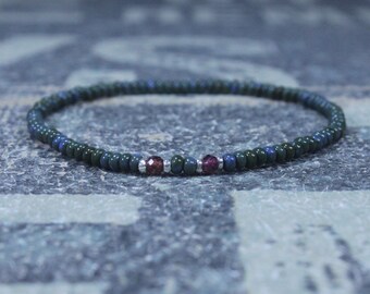 Garnet Bracelet, Mens Bracelet, Mens Beaded Bracelet, Minimalist Jewelry, Mens Gift, Gift for Him, Beaded Bracelet, Bracelet Men, Bracelet