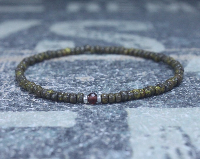 Garnet Bracelet, Mens Bracelet, Mens Beaded Bracelet, Minimalist Jewelry, Mens Gift, Gift for Him, Beaded Bracelet, Bracelet Men, Bracelet