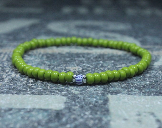 Mens stripe bead bracelet, Mens green bracelet, Anniversary Gift for Boyfriend, Couples Bracelet, Bead Bracelet, Mens Bracelet Gift