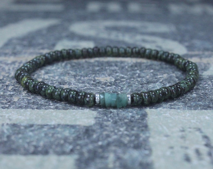 Emerald Bracelet, Mens Bracelet, Raw Emerald, Anniversary Gift, Mens Birthstone, Gemstone Bracelet, Birthstone Bracelet, Couples Bracelet