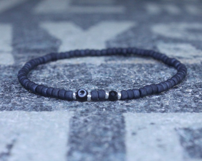 Black Tourmaline Bracelet, Mens Evil Eye Bracelet, Gifts for Men, Mens Anniversary, Birthday Gift, Mens October birthstone Boyfriend Gift