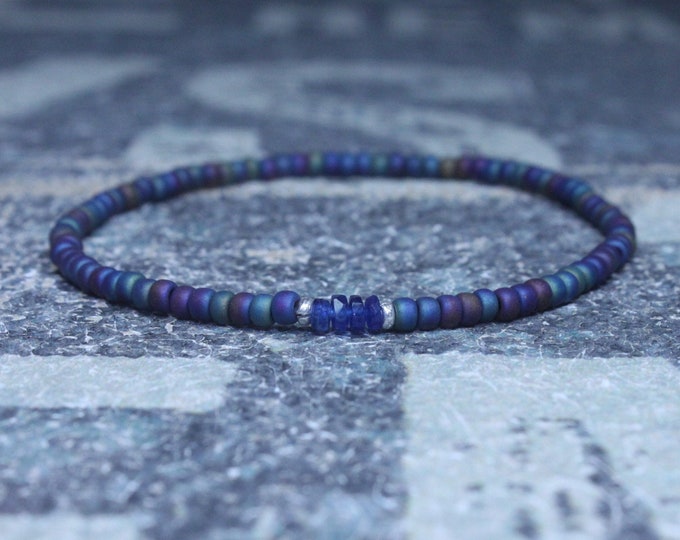 Blue Sapphire Bracelet, Mens Bracelet, Mens Jewelry, Mens Gift, September birthstone, Boyfriend gift, Husband Gift, Mens Beaded Bracelet S1