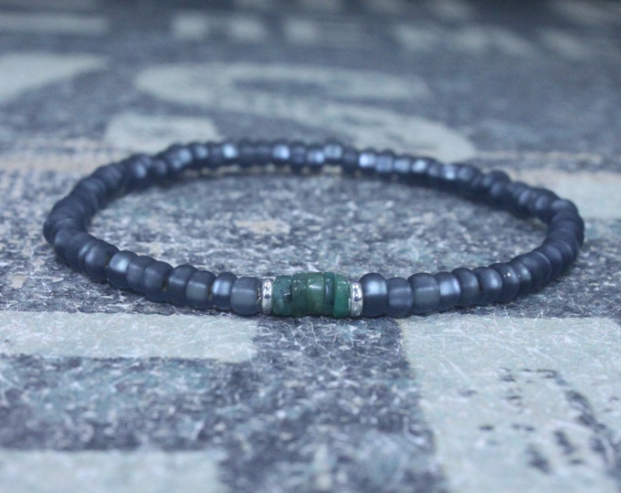 Emerald Bracelet, Mens Bracelet, Raw Emerald, Anniversary Gift, Mens Birthstone, Gemstone Bracelet, Birthstone Bracelet, Couples Bracelet