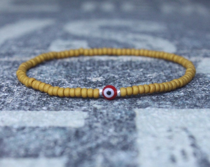 Yellow bracelet men, Mens Beaded Bracelet, Mens Evil Eye Bracelet, Men Gift, Gift for Boyfriend, Bracelet, Couples Bracelet, Bead Bracelet