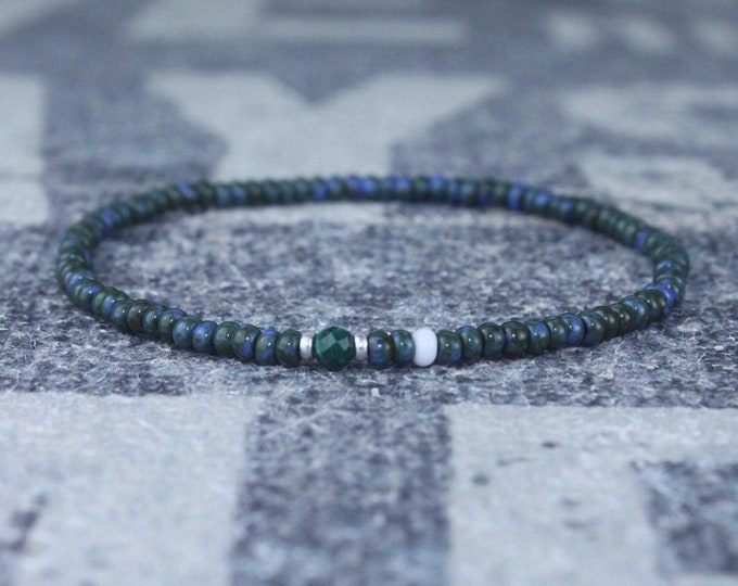 Malachite Bracelet, Mens Bracelet, Mens Beaded Bracelet, Minimalist Jewelry, Mens Gift, Gift for Him, Bead Bracelet, Green Bracelet Men