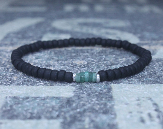 Emerald Bracelet, Mens Bracelet, Raw Emerald, Anniversary Gift, Mens Birthstone, Gemstone Bracelet, Birthstone Bracelet, Couples Bracelet