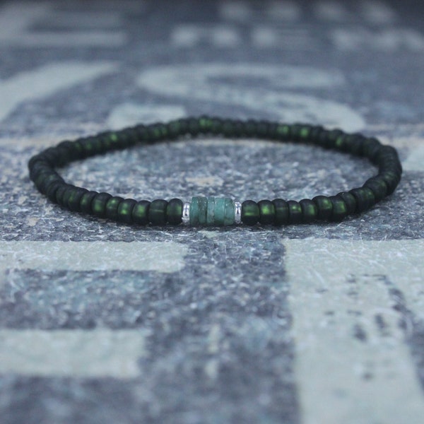 Emerald Bracelet, Mens Bracelet, Raw Emerald, Anniversary Gift, Mens Birthstone, Gemstone Bracelet, Birthstone Bracelet, Couples Bracelet