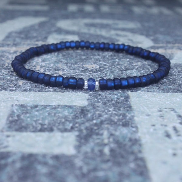 Blue Sapphire Bracelet, Mens Bracelet, Mens Jewelry, Mens Gift, September birthstone, Boyfriend gift, Husband Gift, Mens Beaded Bracelet