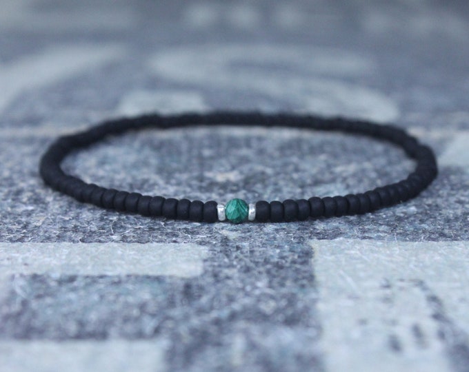 Malachite Bracelet, Mens Bracelet, Mens Beaded Bracelet, Minimalist Jewelry, Mens Gift, Gift for Him, Bead Bracelet, Green Bracelet Men