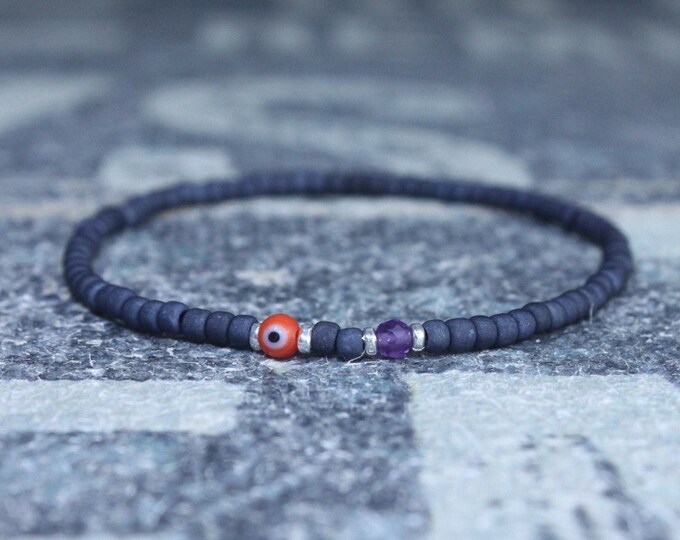 Amethyst Bracelet, Evil Eye Bracelet, Mens bracelet, Mens Gifts, Birthday Gift for Men, Gemstone Bracelet, Birthstone bracelet, Bracelet Men