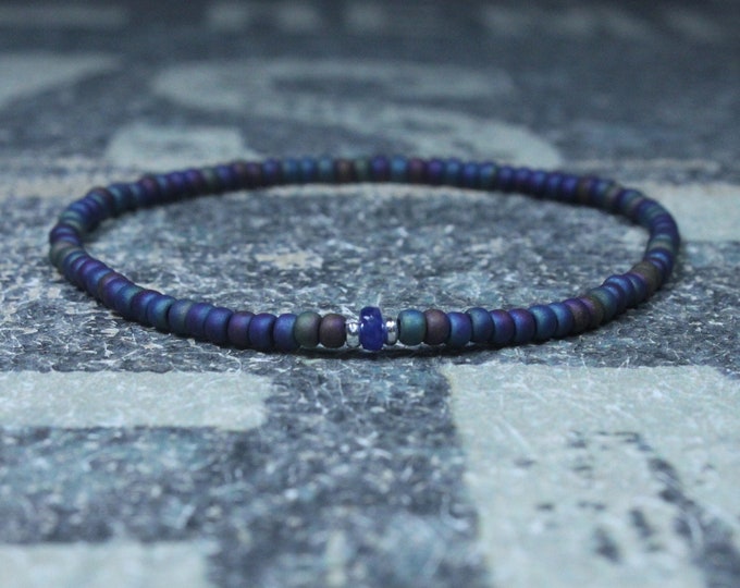 Blue Sapphire Bracelet, Mens Bracelet, Mens Jewelry, Mens Gift, September birthstone, Boyfriend gift, Husband Gift, Mens Beaded Bracelet