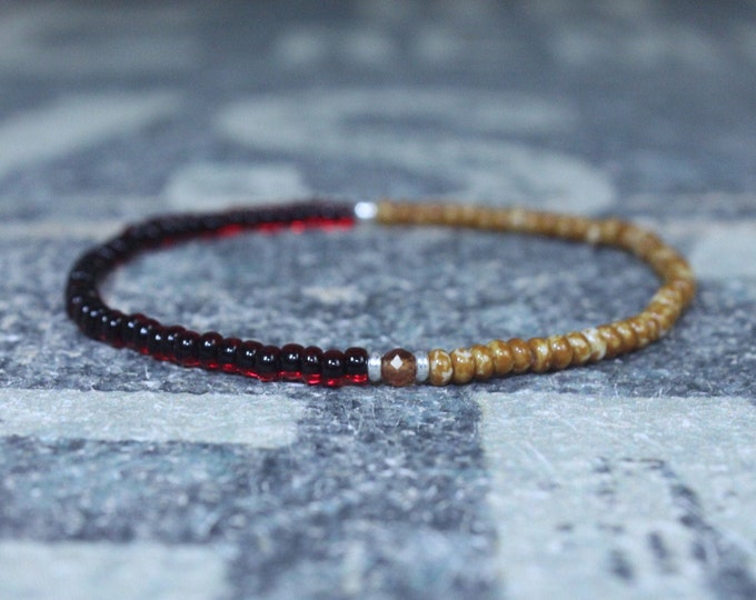 Orange Garnet Bracelet, Mens Bracelet, Mens Beaded Bracelet, Minimalist Jewelry, Men Gift, Gift Him, Beaded Bracelet, Bracelet Men, Bracelet