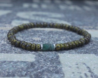 Emerald Bracelet, Mens Bracelet, Raw Emerald, Anniversary Gift, Mens Birthstone, Gemstone Bracelet, Birthstone Bracelet, Couples Bracelet