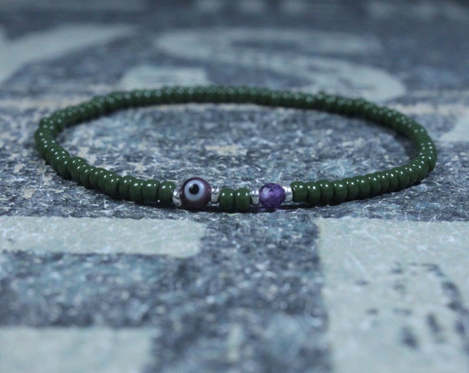 Amethyst Bracelet, Evil Eye Bracelet, Mens bracelet, Mens Gifts, Birthday Gift for Men, Gemstone Bracelet, Birthstone bracelet, Bracelet Men