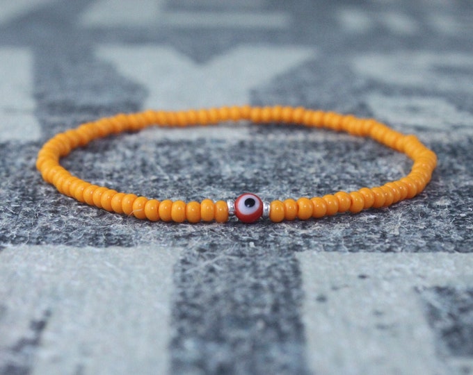 Orange bracelet men, Mens Beaded Bracelet, Anniversary Gift, Evil Eye Bracelet, Gift Boyfriend, Bracelet, Couples Bracelet, Bead Bracelet