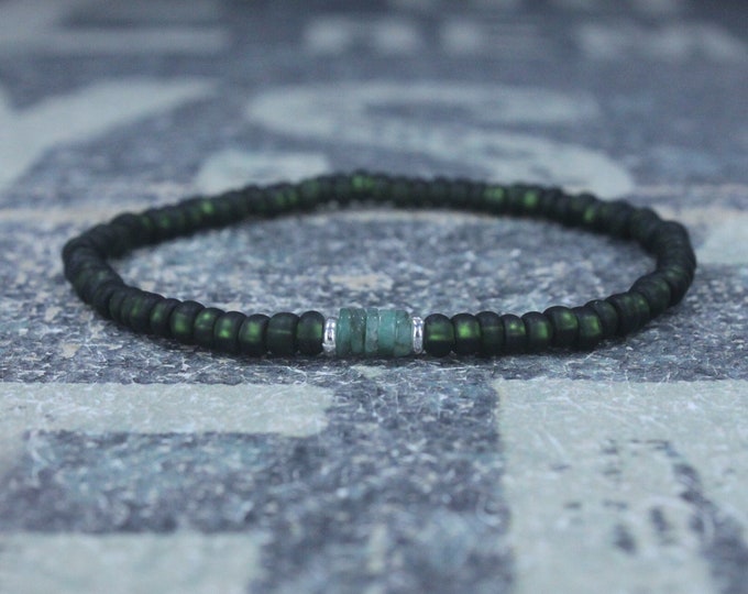 Emerald Bracelet, Mens Bracelet, Raw Emerald, Anniversary Gift, Mens Birthstone, Gemstone Bracelet, Birthstone Bracelet, Couples Bracelet