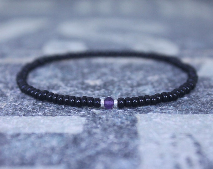 Amethyst Bracelet, Birthstone Bracelet, Gemstone Bracelet, Beaded Bracelet, gift for Men, Mens Gift, Bead Bracelet, Friendship Bracelet