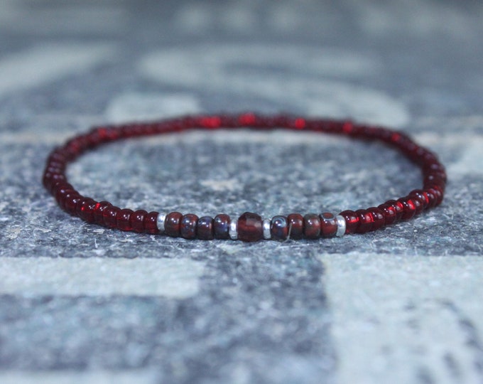 Garnet Bracelet, Mens Bracelet, Mens Beaded Bracelet, Minimalist Jewelry, Mens Gift, Gift for Him, Beaded Bracelet, Bracelet Men, Bracelet