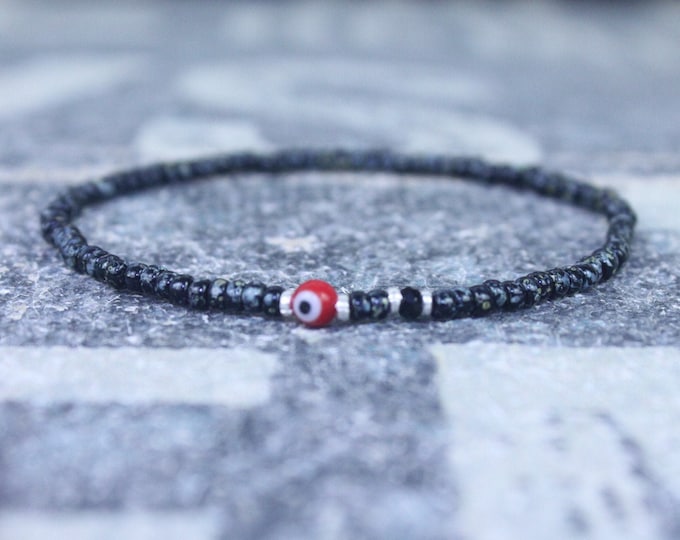 Black Spinel Bracelet, Evil Eye Bracelet, Mens bracelet, Mens Gifts, Birthday Gift for Men, Gemstone Bracelet, Spinel Birthstone bracelet