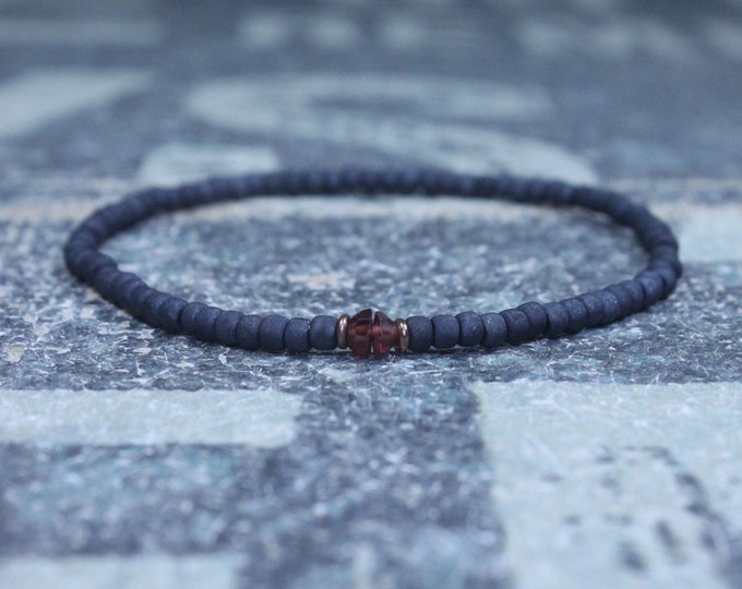 Garnet Bracelet, Mens Bracelet, Mens Beaded Bracelet, Minimalist Jewelry, Men Gift, Gift Him, Beaded Bracelet, Bracelet Men, Bracelet