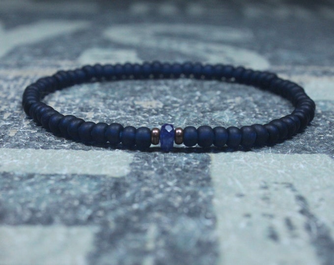 Blue Sapphire Bracelet Men, Mens Bracelet, Mens Jewelry, Mens Gift, September birthstone, Boyfriend gift, Husband Gift, Mens Beaded Bracelet