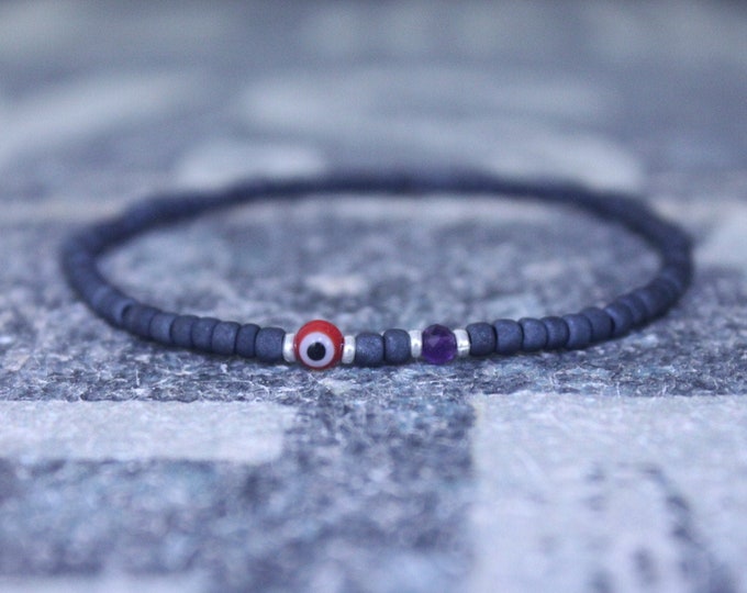 Amethyst Bracelet, Evil Eye Bracelet, Mens bracelet, Mens Gifts, Birthday Gift for Men, Gemstone Bracelet, Birthstone bracelet, Bracelet Men